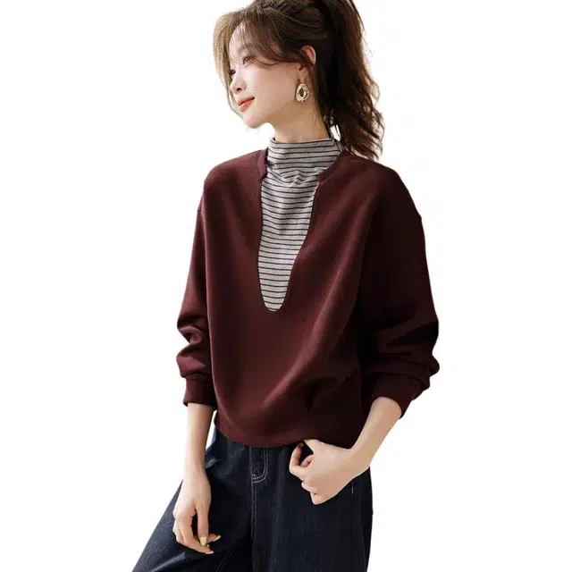 沫晗依美 设计感假两件拼接卫衣 女款