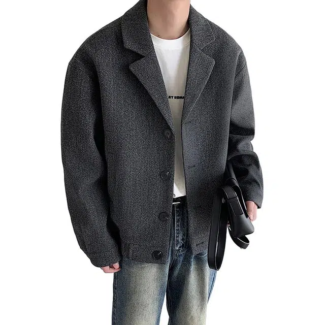 佐菲利 美式立领毛呢外套痞帅呢子韩系廓形西装夹克大衣 男女同款