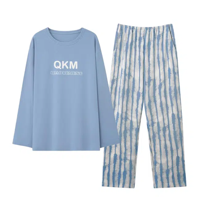 潞优野 高端品质春秋款纯百搭透气棉长袖薄款休闲秋冬大码全棉家居服睡衣套装 男款