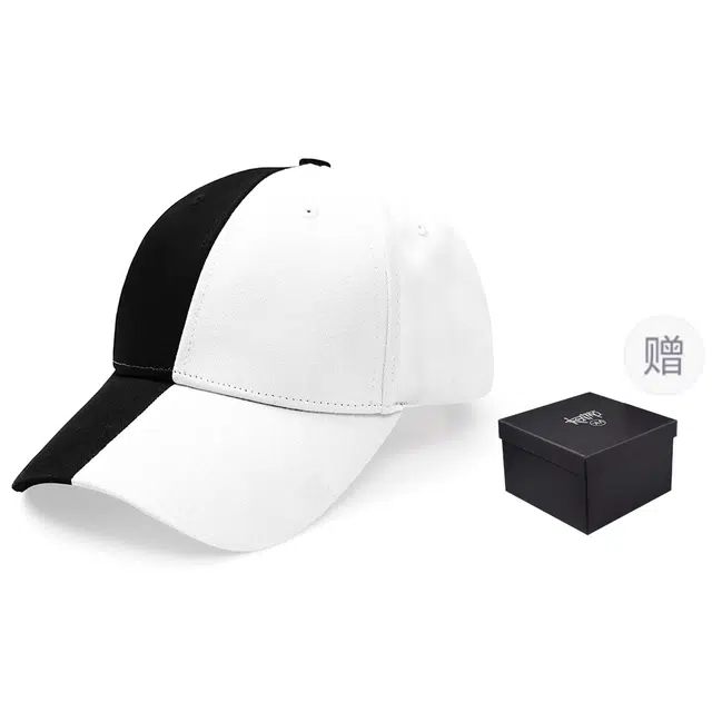 【赠礼盒包装】肯默黑白拼色棒球帽个性长飘带纯棉帽子男女同款