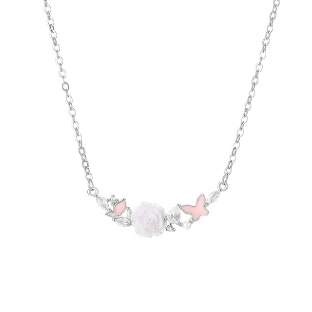 【夜光*山荼蝴蝶】 珂里 法式浪漫发光花吊坠小众简约甜美小清新锁骨链轻奢百搭高级毛衣链 好运 合成立方氧化锆 项链 女款