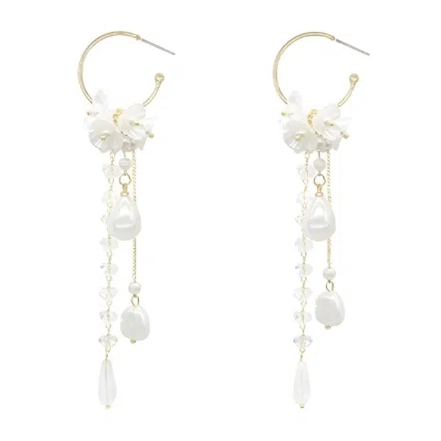 彤彤兔 轻奢风花朵长款流苏耳坠时尚百搭气质耳钉耳饰品 合金树脂 耳环 女款