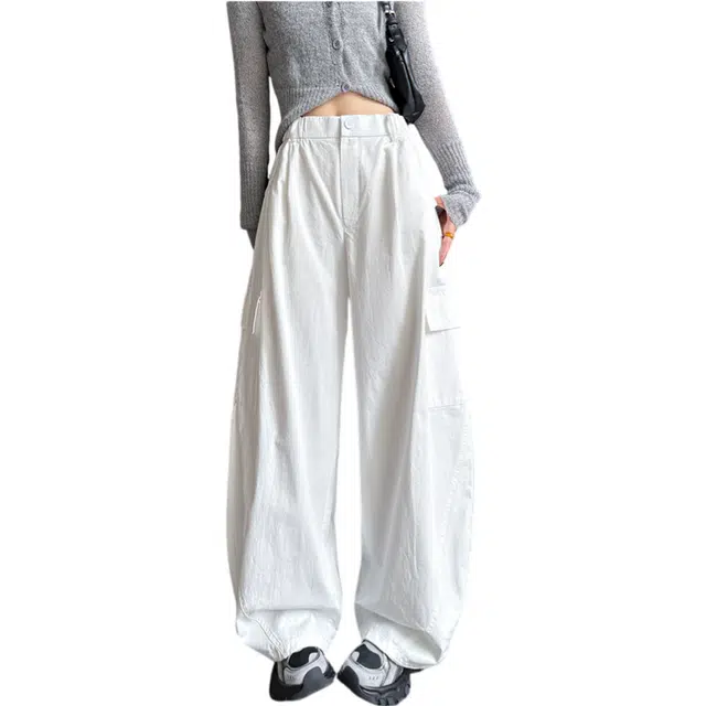 荟萃阁 弯刀工装裤女大口袋阔腿裤高级感休闲裤 女款