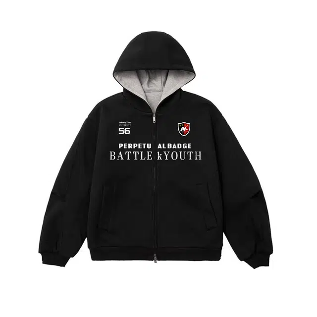 爱肯 美式高街里外撞色设计开衫外套双拉链宽松舒适休闲百搭潮牌简约廓形连帽长袖卫衣 男女同款