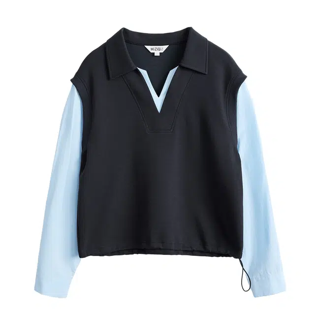 米子旗 撞色韩系休闲常规长袖通勤套头卫衣 女款