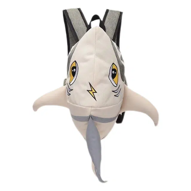 單倉 创意个性设计时尚鲨鱼丑萌学院风背包初高中学生大容量轻便耐磨书包 牛津布 双肩包 常规 男女同款情侣款 白色/蓝色/黑色