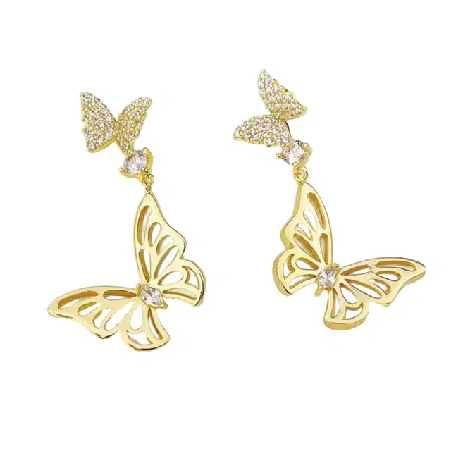 澜耀 气质金色蝴蝶 小众设计轻奢时尚百搭简约超仙耳饰#好运 合金 耳环 女款