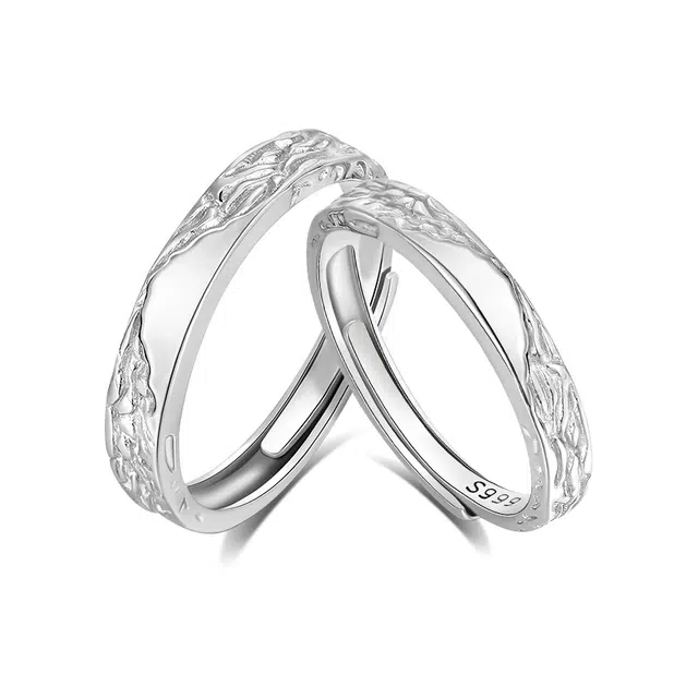 【999足银】 凤祥囍事 老凤祥 天作之合 甜蚀冰川素圈对戒 开口可调节 轻奢小众设计 钟爱久久 告白女友 纯银 戒指一对 男女同款情侣款