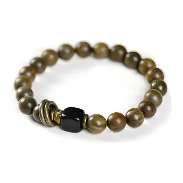 琉堇 考试上岸 中式创意 文艺古风禅意佛珠 守护盘玩念珠 本命年转运珠 国潮双圈叠戴文玩串珠  绿檀 手串 男女同款情侣款 檀木