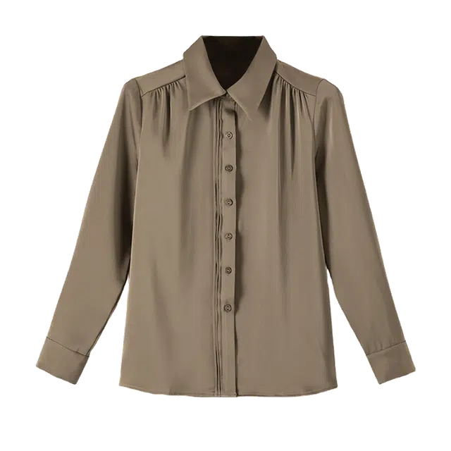 晚白 气质缎面翻领通勤减龄休闲百搭长袖衬衫 女款