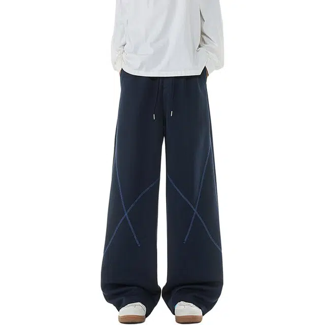 佐菲利 美式复古条纹潮牌宽松直筒阔腿高街运动长裤子休闲裤 男女同款