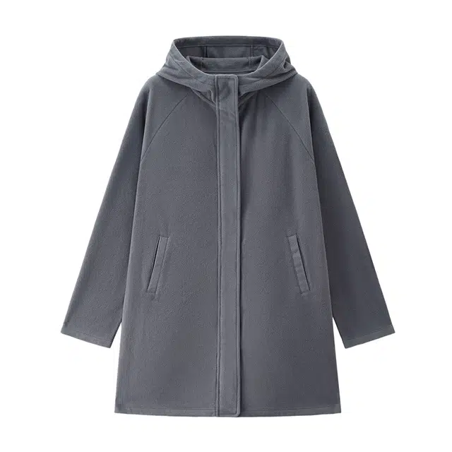 佐丹奴 摇粒绒外套抓绒插肩宽松中长款连帽夹克 女款