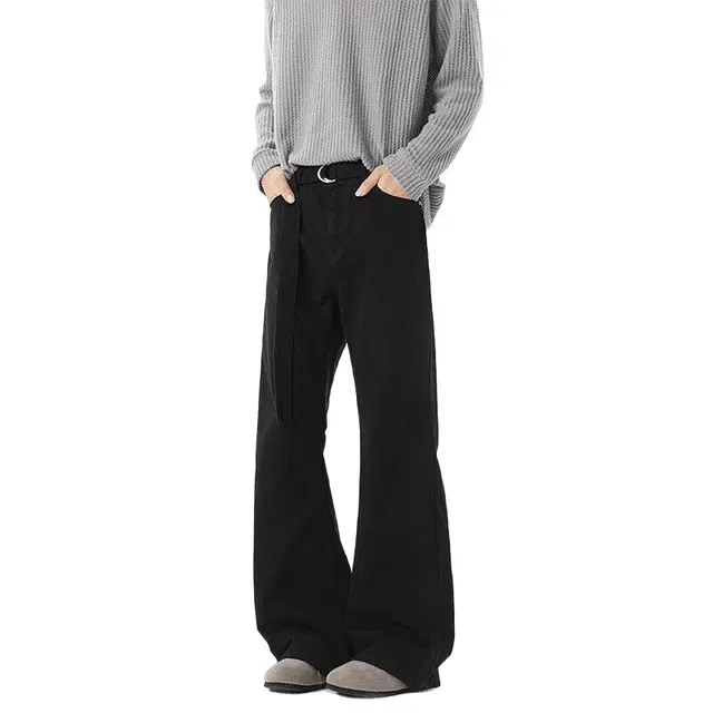 加荣 美式高街休闲时尚男牛仔裤设计纯色男士款高级百搭男裤潮牌垂坠男直筒裤春秋季日常基础感裤可系皮带男长裤 男女同款