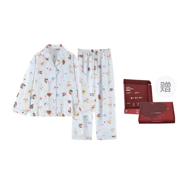 静英鸾 轻便舒适休闲简约设计长袖翻领开衫家居服睡衣礼盒 女款