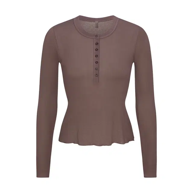 SKIMS SHEER RIB LONG SLEEVE HENLEY FW25T