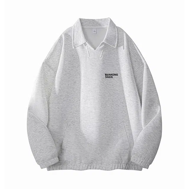 半空山 美式经典复古纯色极简风翻领设计感重磅宽松舒适高级感休闲百搭上衣卫衣 男女同款