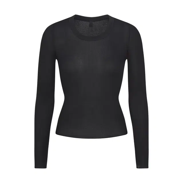SKIMS SHEER RIB LONG SLEEVE CREW NECK TOP FW25T