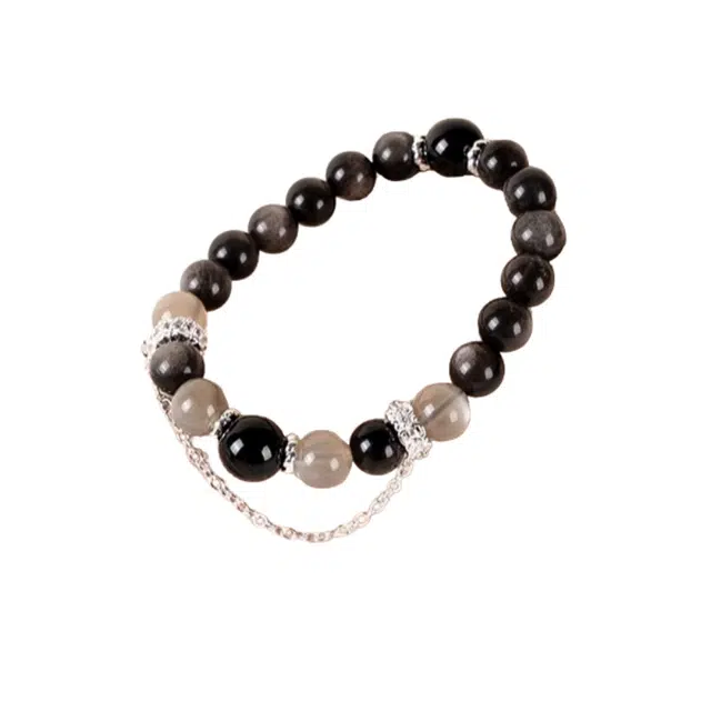 子婳 灰月光黑曜石新中式国风冷淡风轻奢时尚优雅日常通勤百搭手链#好运 黑曜石 手串 女款