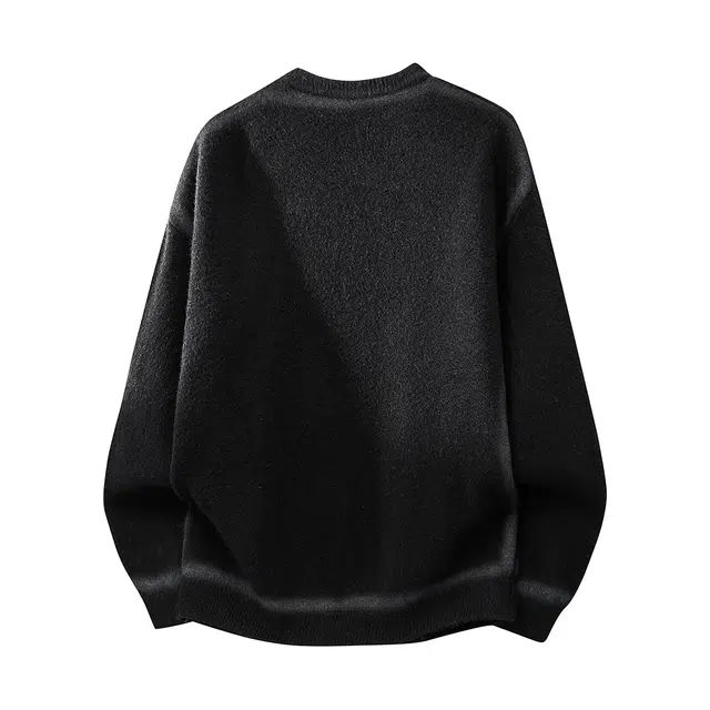 快鱼 美式复古高街学院风纯色字母印花圆领宽松休闲时尚百搭日常通勤长袖打底衫毛衣 男女同款