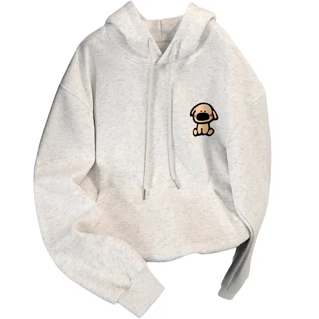 她池 慵懒风撞色卡通印花连帽套头宽松款落肩长袖卫衣 女款