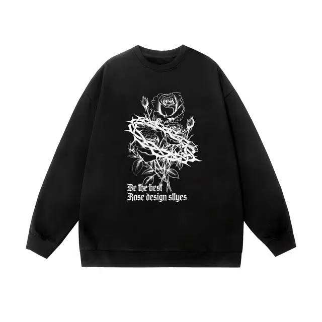 棉基因 早秋暗黑艺术创意高街时尚潮牌简约潮男青少年复古男装减龄感通勤高级感韩系穿搭女士基础款无帽打底衫慵懒风女圆领卫衣 男女同款