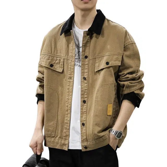 前进牛 阿美咔叽潮牌高级感纯棉痞帅底特律上衣外穿衬衫潮流高街硬汉百搭宽松翻领夹克衬衣男牛仔外套 男款