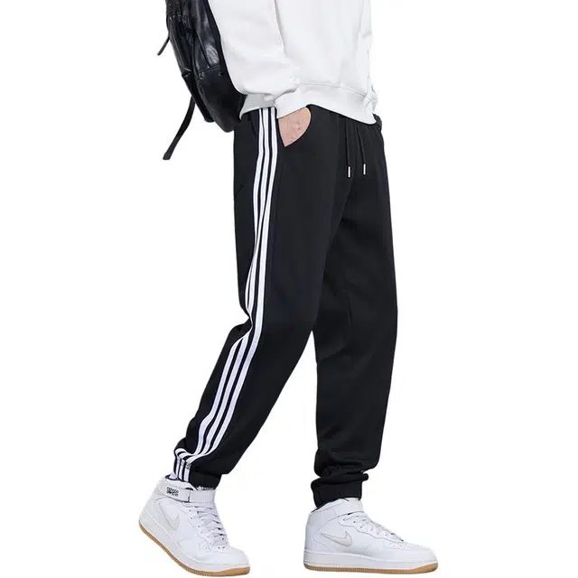 协协乐 百搭拼接三条杠哈伦束脚九分卫裤春秋季美式复古做旧青少年抽绳痞帅长裤休闲裤 男款