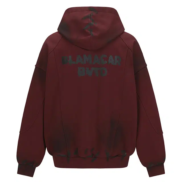 拾个壹先生 美式复古重磅高街做旧喷墨宽松休闲百搭设计感帽衫卫衣 男女同款