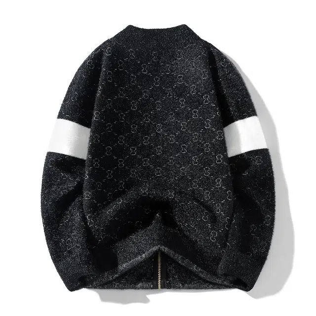 快鱼 美式复古高街潮流防貂毛纯色满印立领高级感设计宽松时尚百搭休闲打底衫毛衣 男女同款