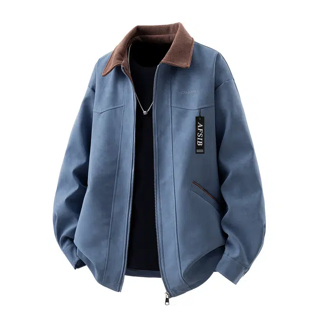 艾梵斯贝 美式复古潮流巴恩风撞色翻领拼接皮衣简约设计款无性别日常通勤百搭宽松休闲舒适高级感高级风个性街头夹克 男女同款