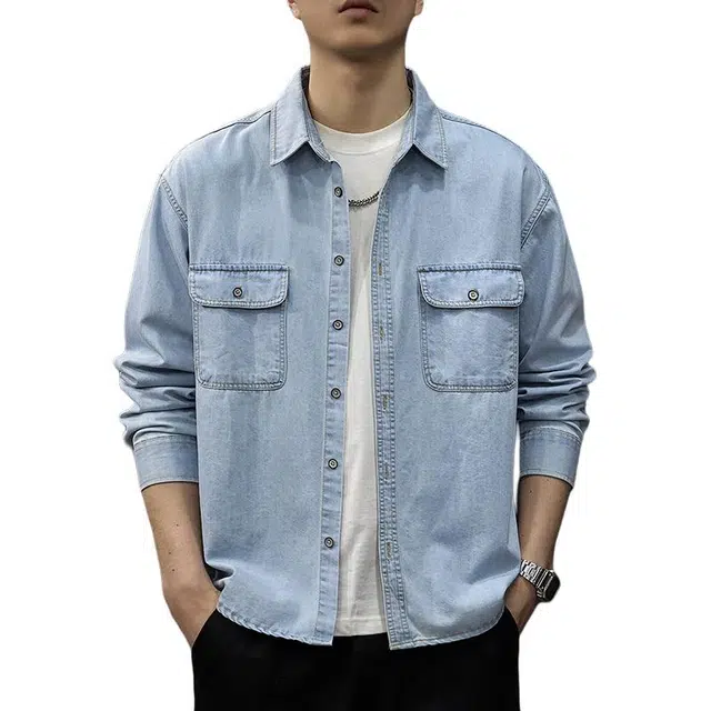 前进牛 美式休闲经典复古潮牌通勤风潮流运动学院风宽松简约长袖牛仔外套 男款