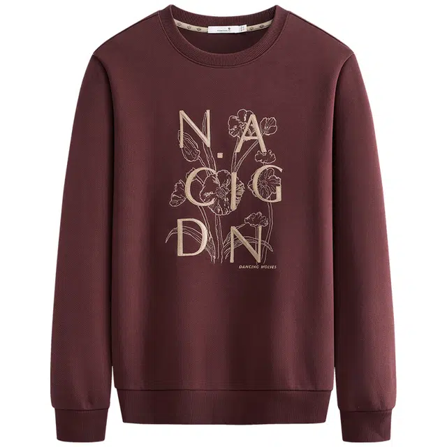 与狼共舞 时尚高街风潮流刺绣抗静电弹力舒适亲肤日常出行通勤百搭套头圆领卫衣 男款