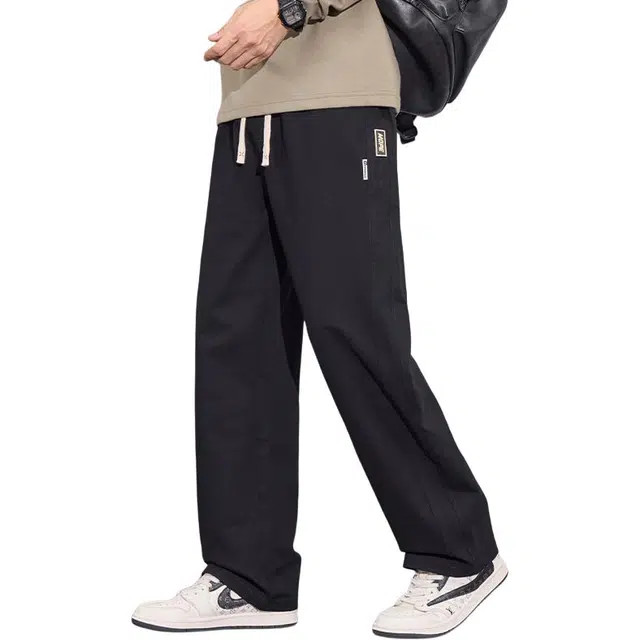 么宁 潮流时尚宽松直筒裤纯棉简约百搭长裤舒适透气个性休闲裤 男女同款