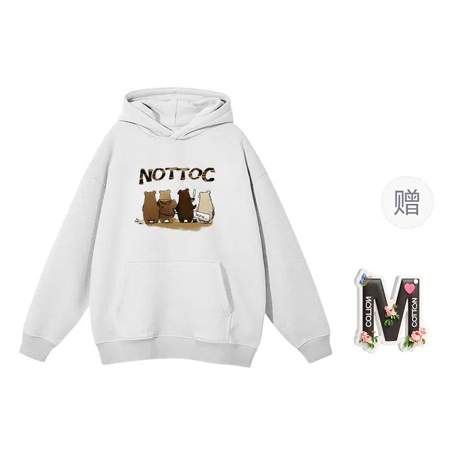 棉购 连帽卡通百搭潮流字母印花美式学生卫衣 男女同款