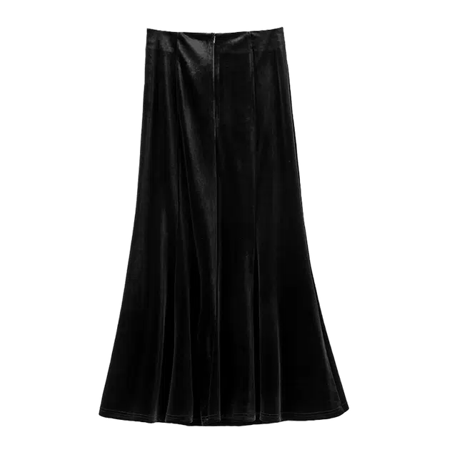 晚白 时尚简约气质半裙休闲百搭纯色丝绒鱼尾半身裙 女款