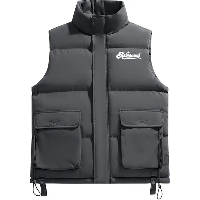 中国航天 立领简约字母印花纯色宽松休闲工装防风防寒面包服外套保暖加厚马甲 男女同款