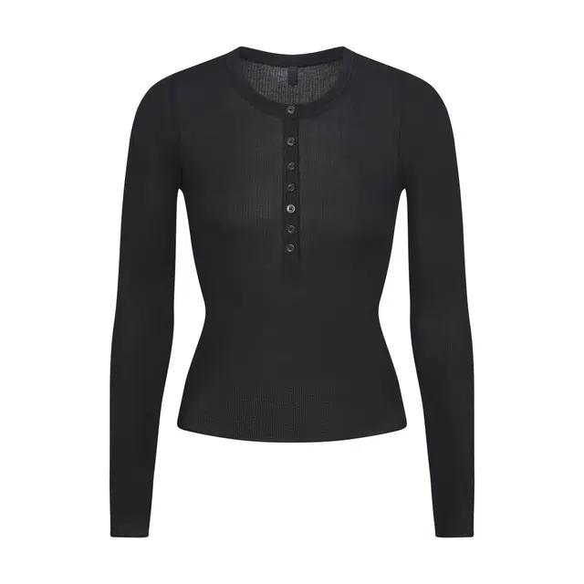 SKIMS SHEER RIB LONG SLEEVE HENLEY FW25T