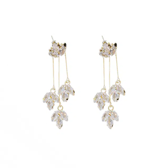 澜耀 气质长款金色叶子 轻奢时尚百搭仙女超仙耳饰 合金 耳环 女款