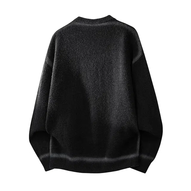 快鱼 美式高街潮流学院风纯色字母印花圆领宽松休闲时尚百搭日常通勤长袖打底衫毛衣 男女同款