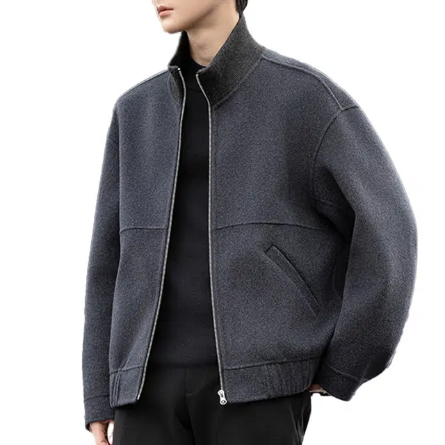 艾梵斯贝 美式复古潮流双面呢立领简约行政设计款高级感日常通勤百搭宽松休闲时尚商务职场质感气质夹克 男款