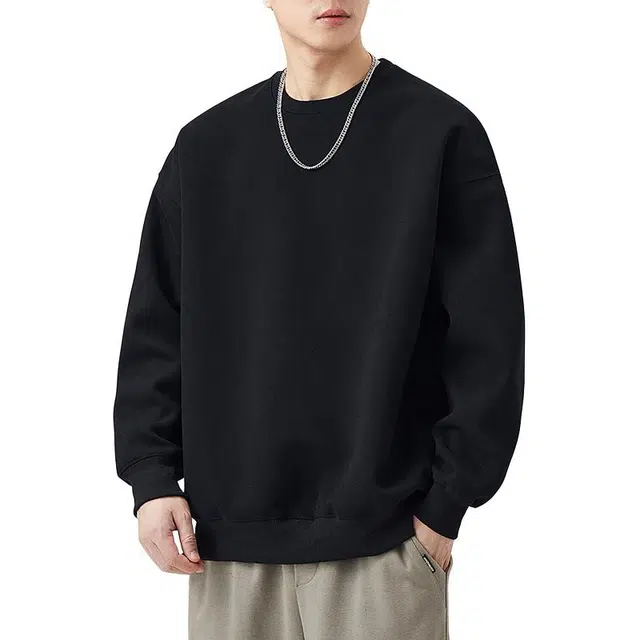 纯团 美式宽松纯色常规套头卫衣 男女同款