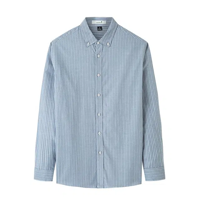 与狼共舞 纯棉亲肤柔软时尚休闲格子长袖衬衫 男款 蓝灰