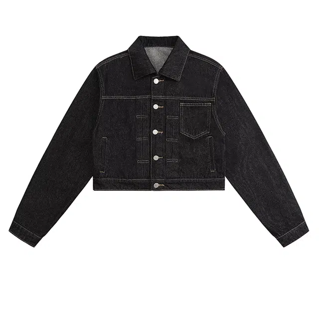 拾籍 美式复古翻领纽扣后系带设计感百搭休闲宽松防褪色早秋个性时尚帅气牛仔外套 女款