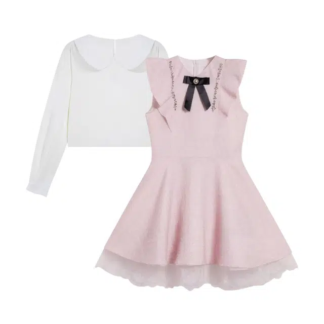 棉购 温柔风别致高级感长袖小短裙背带小香风清纯可爱裙装套装 女款