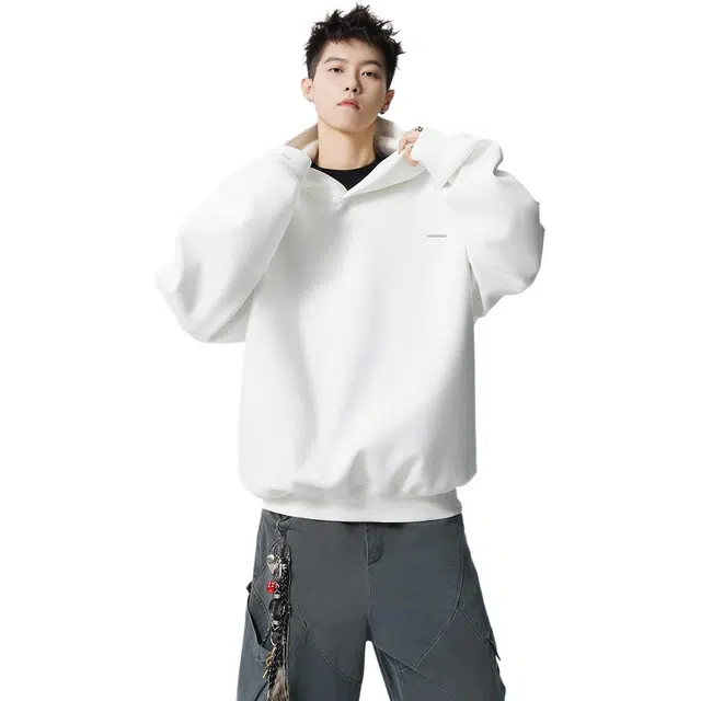 冈哉 美式设计感春秋款宽松纯色连帽基础款简约上衣松弛慵懒感个性学院风青春流行减龄日常通勤长袖卫衣 男女同款