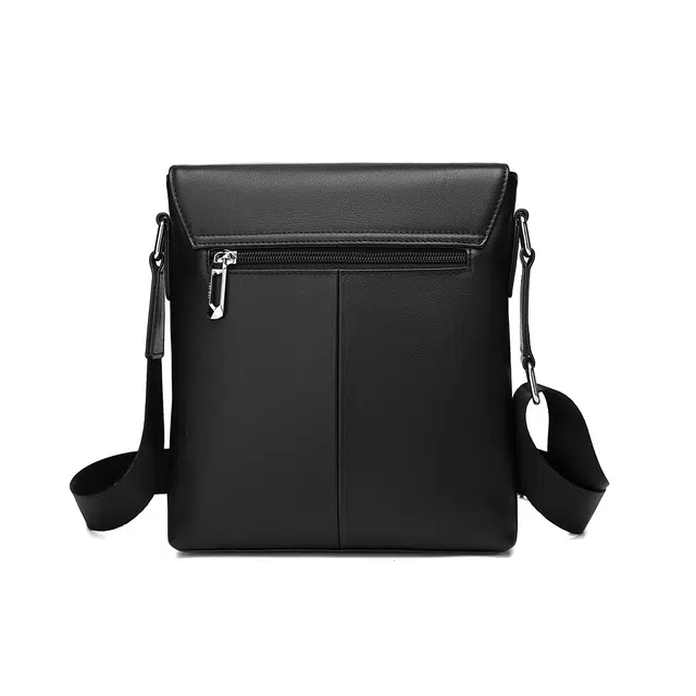 稻草人 时尚潮流轻便真皮多隔层上班通勤百搭 牛皮 单肩斜挎包 男款 黑色