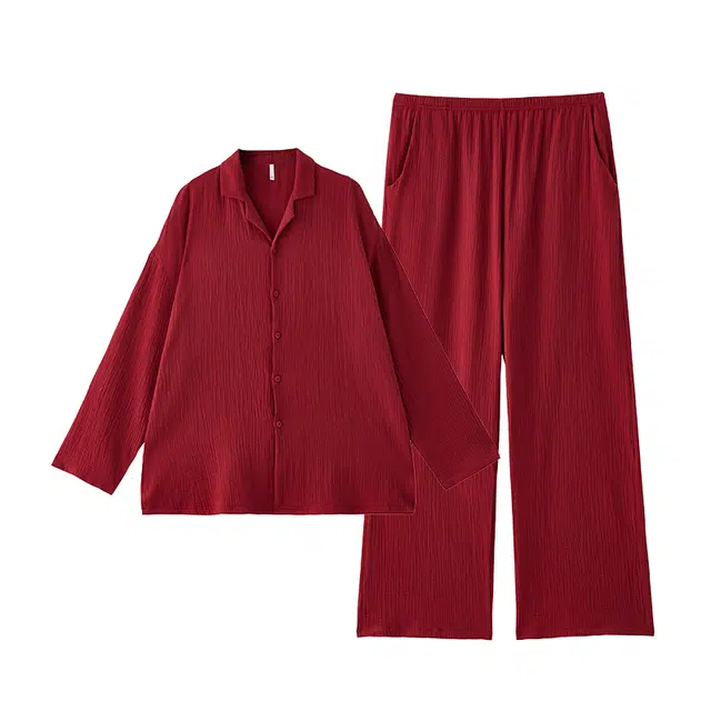 俏薇妮 结婚新婚春秋带胸垫一体纯棉纱布长袖套装睡衣礼盒 女款