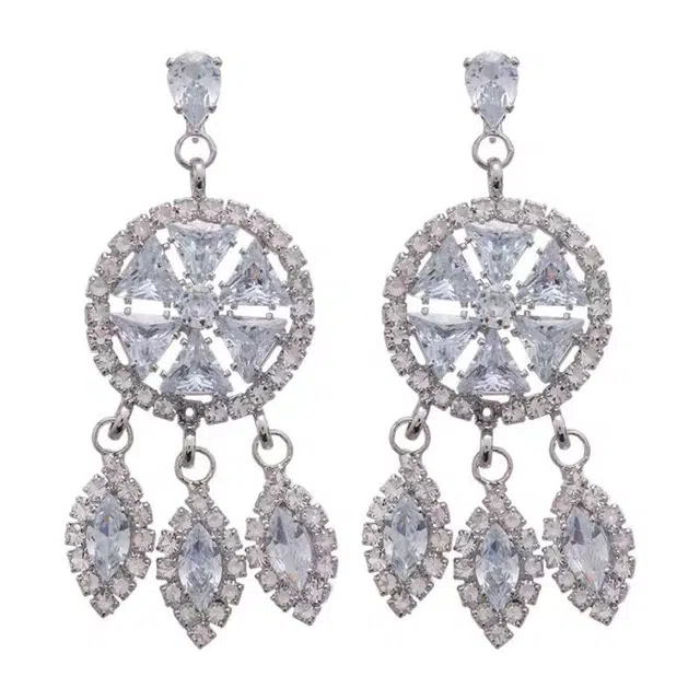 澜耀  银色铺梦网拼色 时尚素款气质精致长款耳饰 合金 耳环 女款