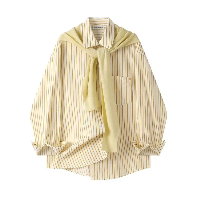 怪力萝莉 法式气质宽松条纹外套女春秋高级感轻奢减龄洋气衬衣上衣款衬衫 女款