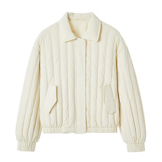 柏黛妃 彩色织唛竖条纹理秋冬翻领小个子轻盈甜美韩版宽松棉衣外套棉服 女款